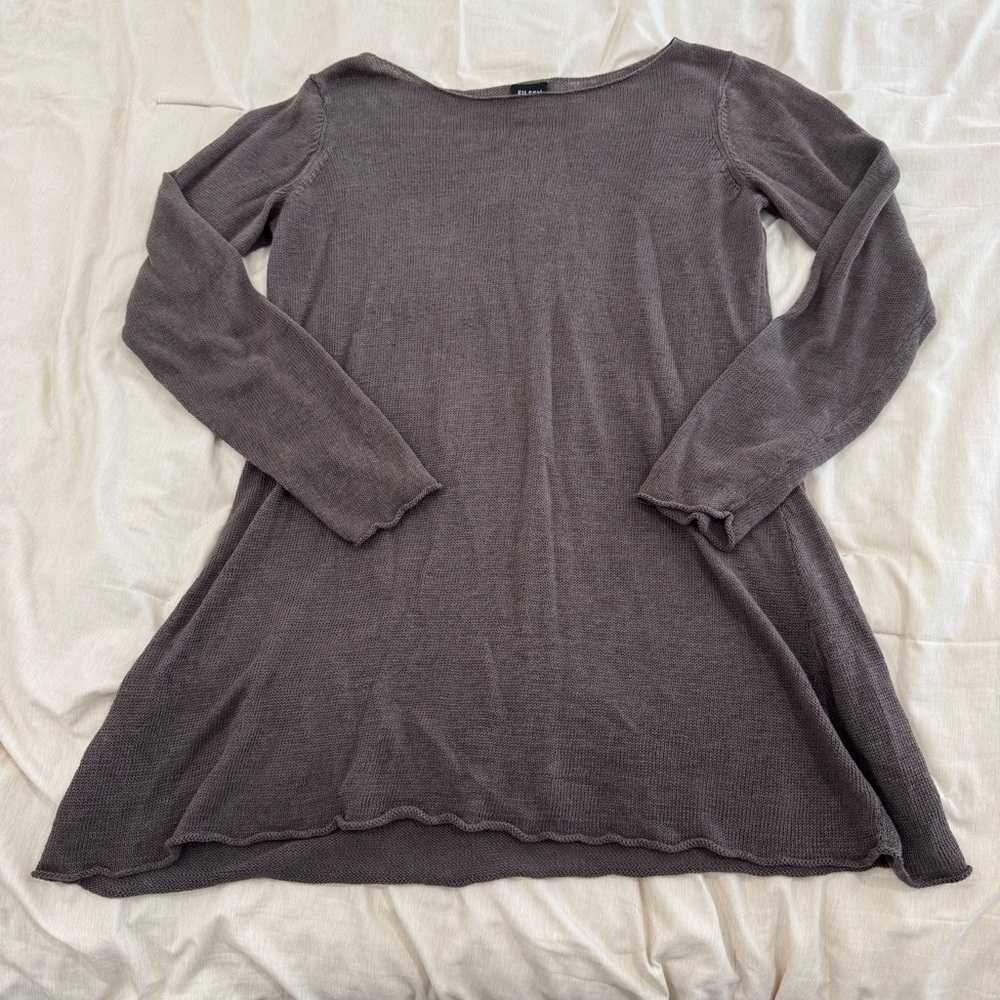 Eileen Fisher 100% Linen Oversized Tunic Top Taupe Gray XS